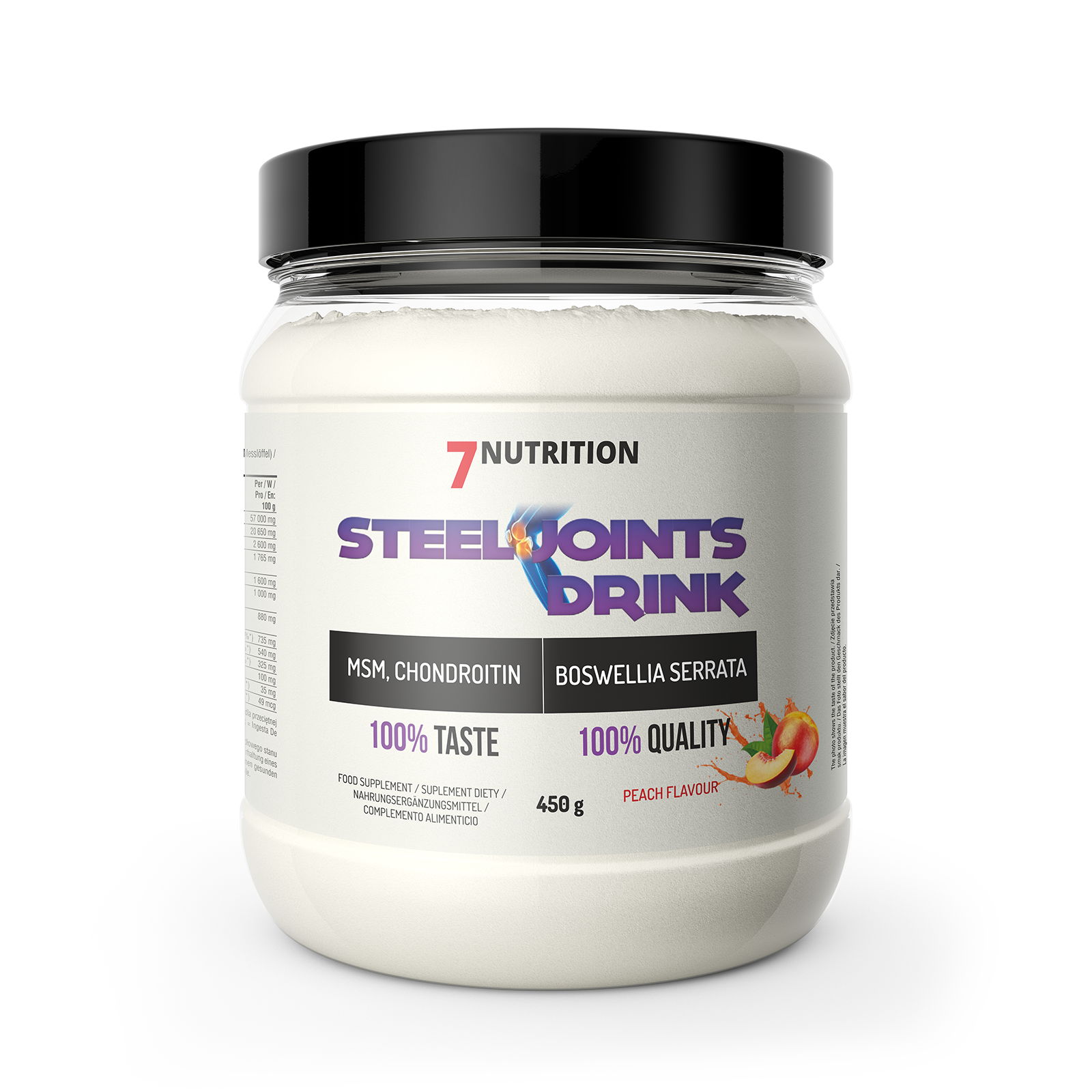 7Nutrition Steel Joints Drink 450 g, Kirschgeschmack, Dosenetikett vorne