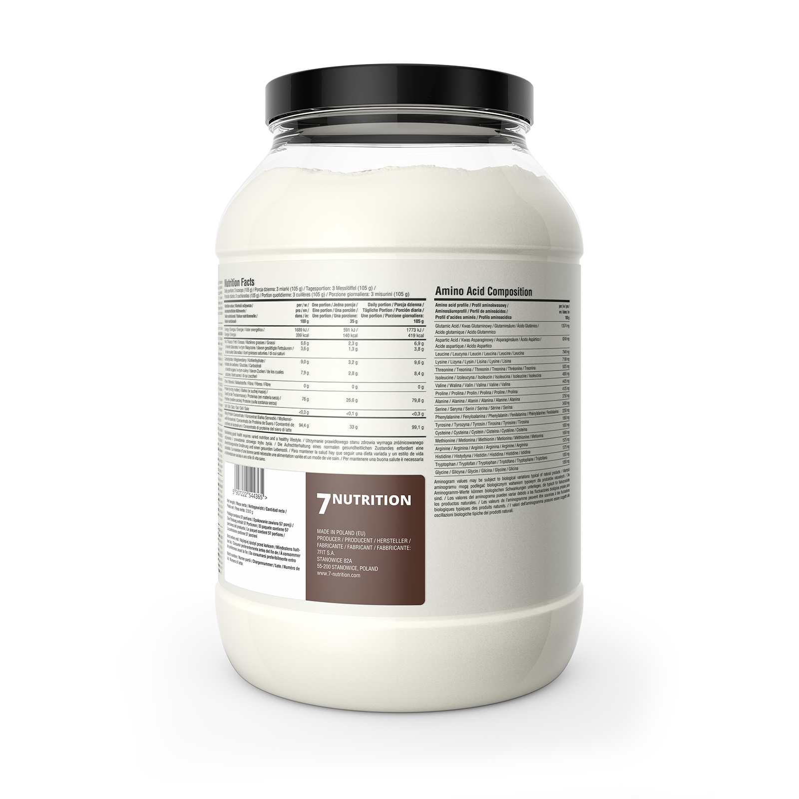 Whey Protein 80 chocolate tub, 2000 g, back nutrition information panel