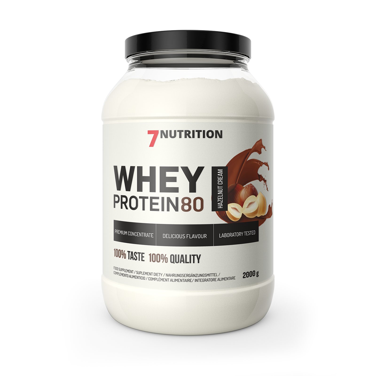 Whey Protein 80 2000g hazelnut cream tub with front label