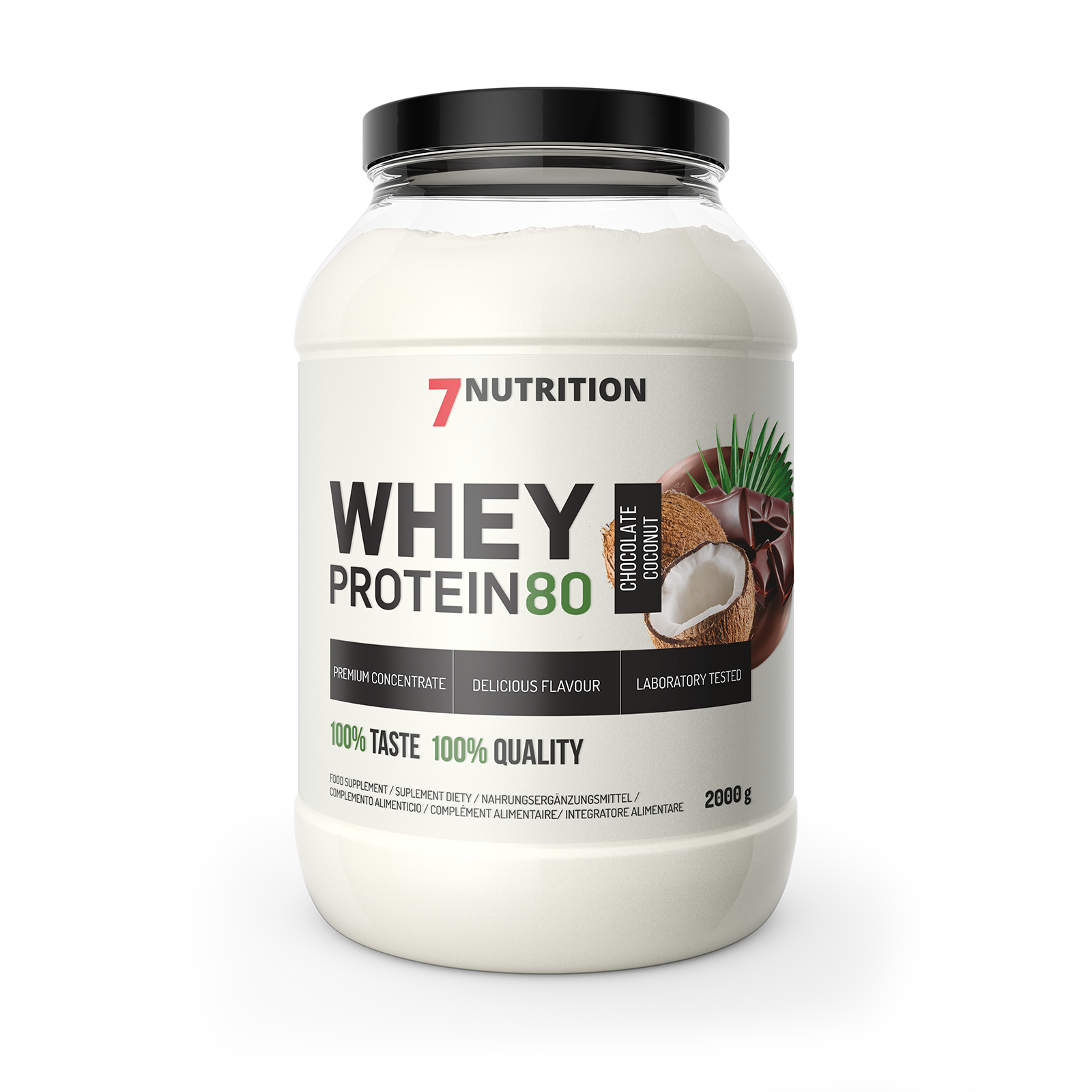 7NUTRITION Whey Protein 80 2000 g Chocolate Coconut jar, front label