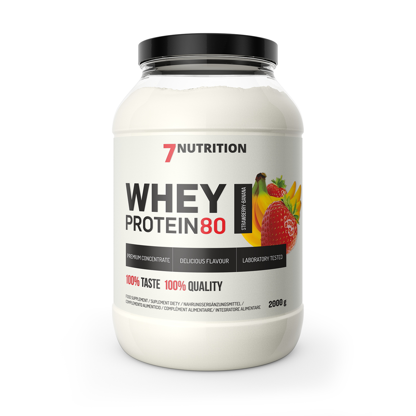 7NUTRITION Whey Protein 80 Strawberry Banana, 2000g tub with label front