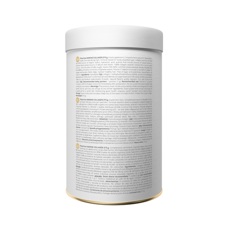 Marine collagen supplement jar, back label
