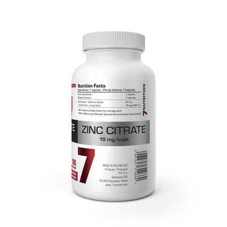 Zinkcitrat 15 mg Kapseln – Rückseite mit Nutrition Facts und Made in Poland