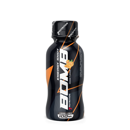 7Nutrition Energy Drink Flasche, 100 ml, Orange-Akzente, Vorderansicht