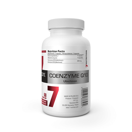 Seitenansicht der Coenzym-Q10-Dose mit Nährwerttabelle, 60 und Barcode