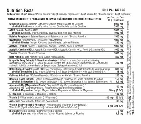 Nutrition Facts panel for Viper pre-workout supplement, ingredients and amounts