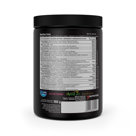 Viper pre-workout supplement tub, 360 g, nutrition panel on side