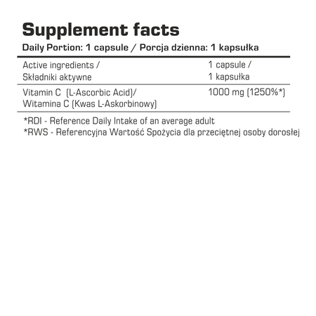 Supplement facts: 1 Kapsel täglich, 1000 mg Vitamin C