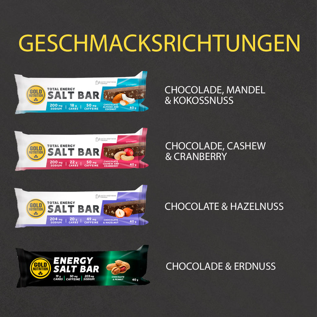 Geschmacksrichtungen: Schokolade-Mandel & Kokosnuss, Schokolade-Cashew & Cranberry