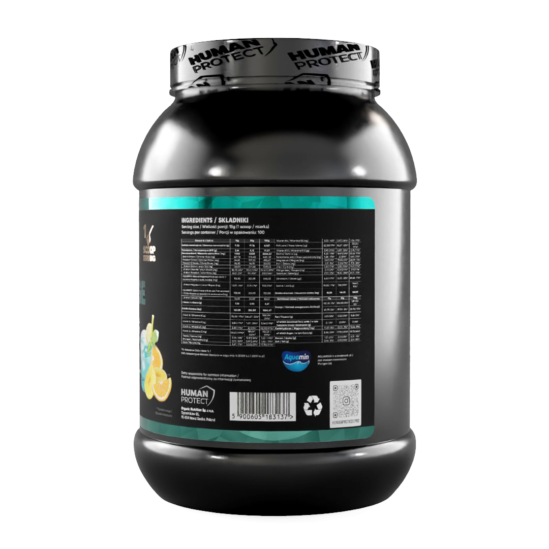 ISOCHARGE 1500g Tropic Spenderglas, Zutaten- und Nährwerttabelle am Etikett
