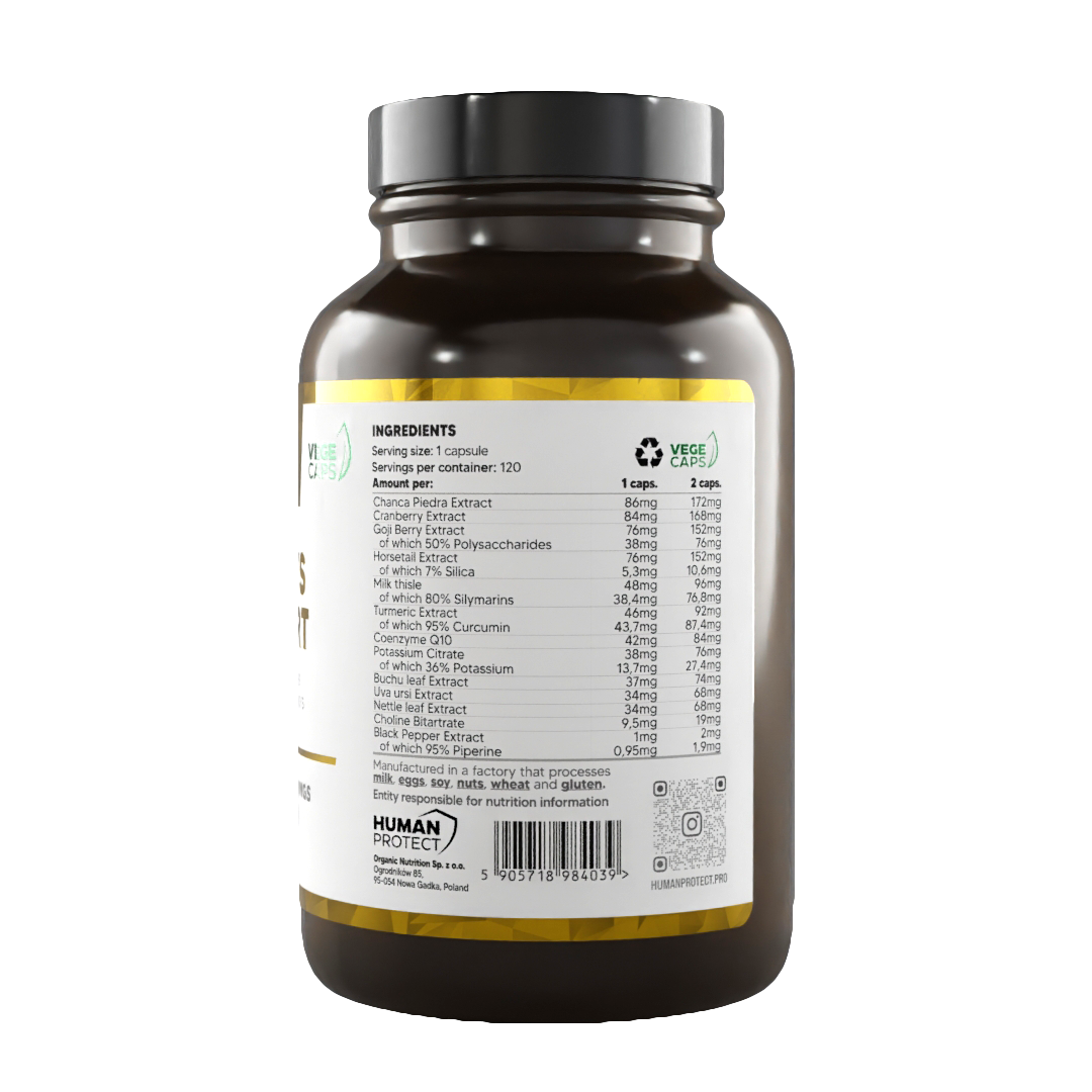 Kidneys Support Dose mit Mengenangaben und 120 Kapseln pro Behälter