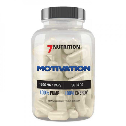 Nahrungsergänzung in Kapseln: Flasche mit 7 Nutrition Motivation, 96 Kapseln.