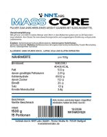 Nutrition table for Mass Gainer 1500g, ingredients, protein, carbs, fat