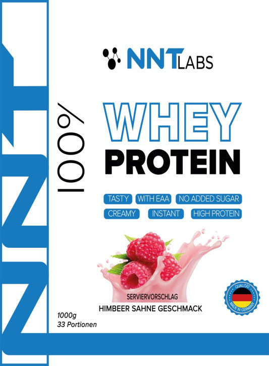 Whey-Protein 1000 g Himbeer-Sahne Geschmack, 33 Portionen