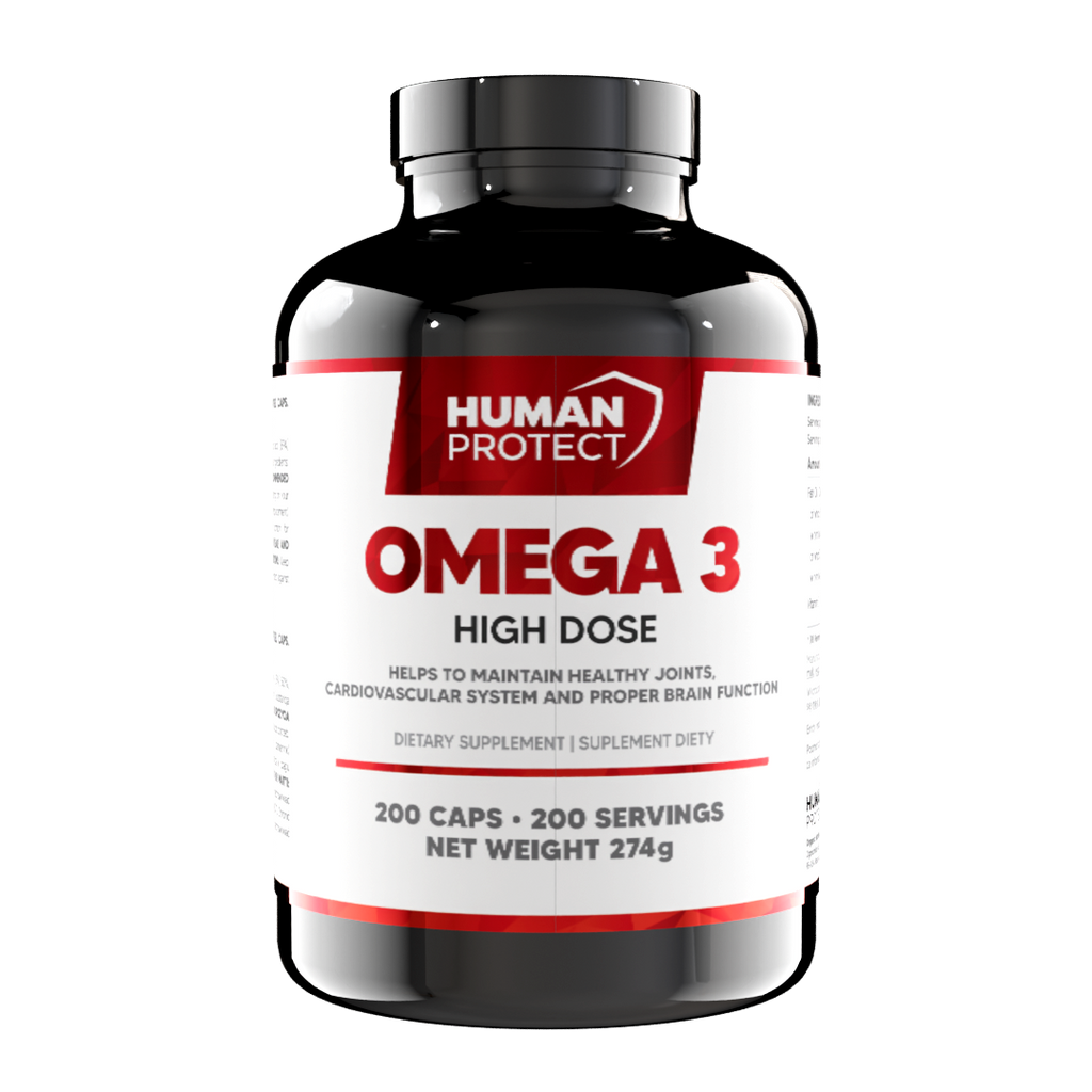 Human Protect Omega 3 High Dose Kapseln, 200 Kapseln, Flasche mit Etikett