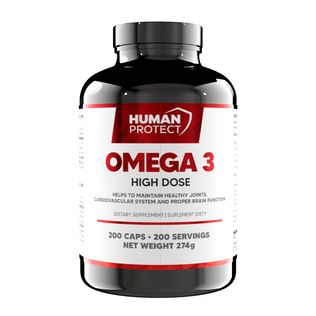 Human Protect Omega 3 High Dose Kapseln, 200 Kapseln, Flasche mit Etikett