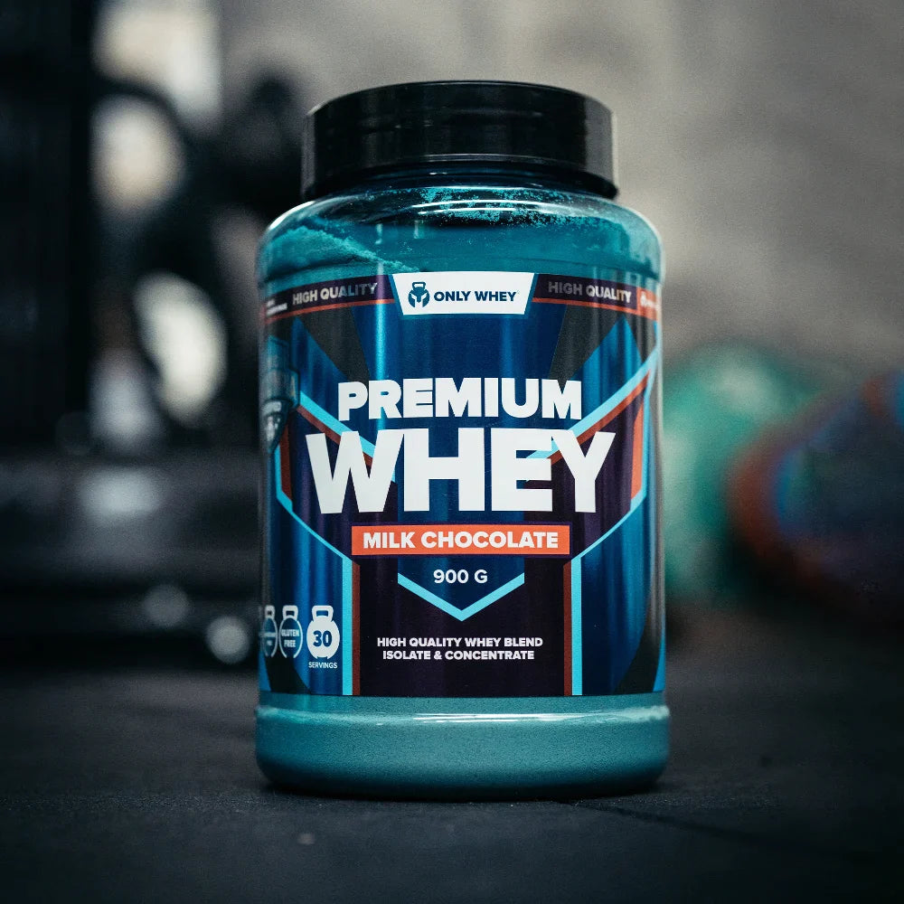 Premium Whey Milk Chocolate 900 g tub, front label