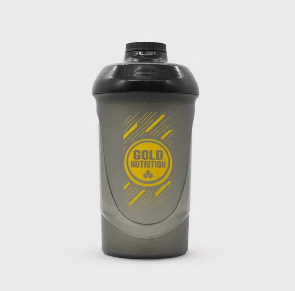 Shakerflasche Gold Nutrition, dunkelgrau mit schwarzem Deckel und Logo, 700 ml