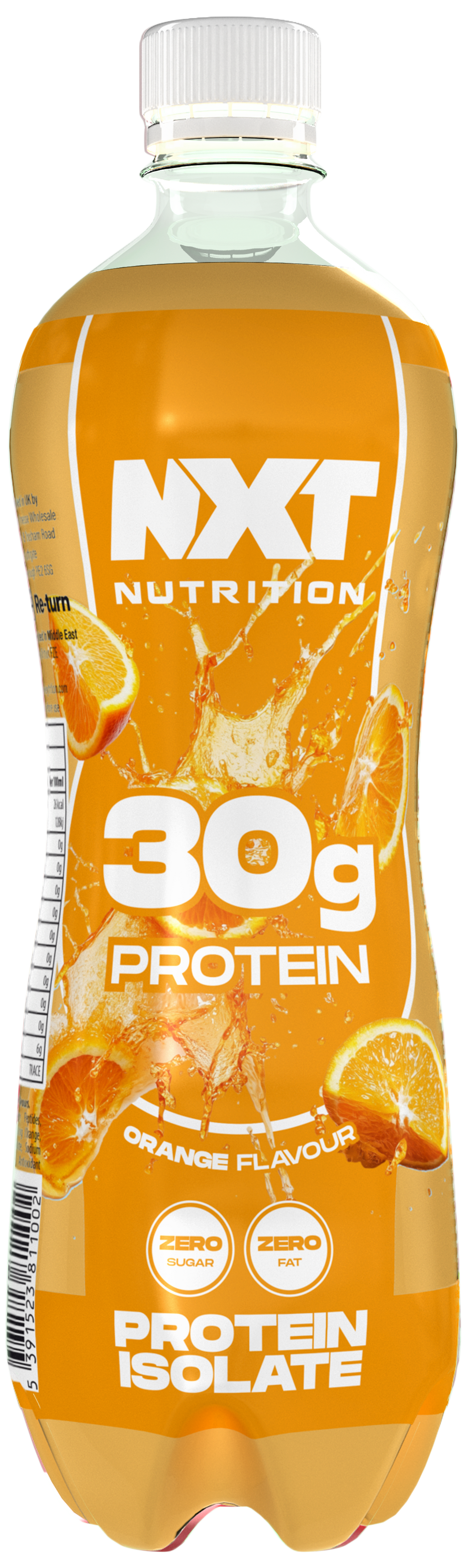 NXT Nutrition protein isolate drink, orange flavour, bottle with 30g protein
