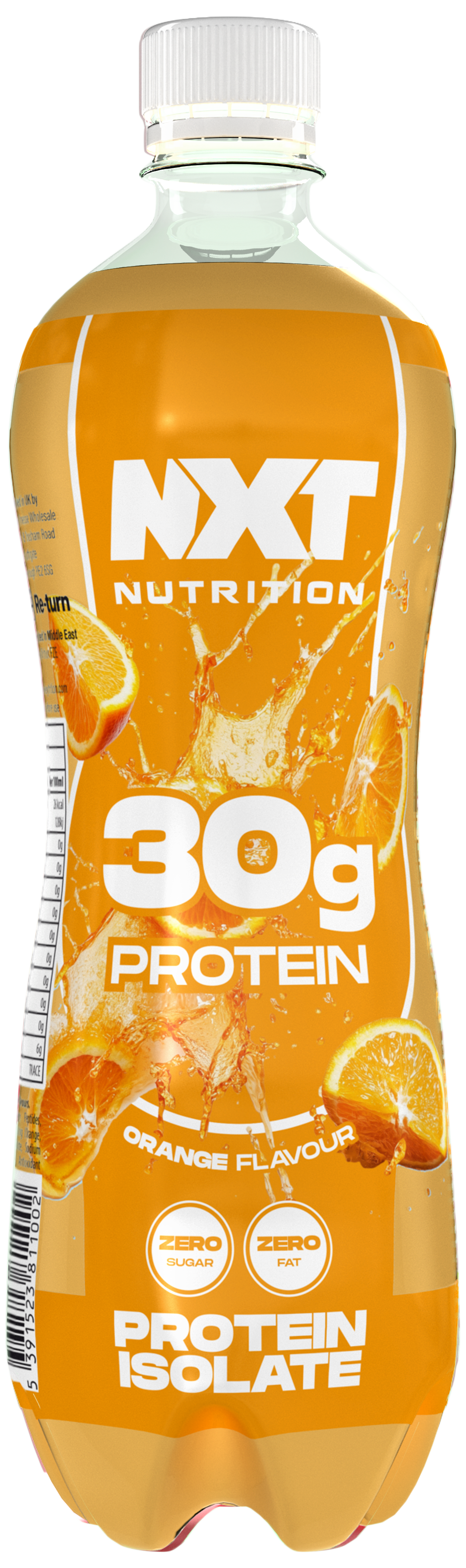 NXT Nutrition protein isolate drink, orange flavour, bottle with 30g protein