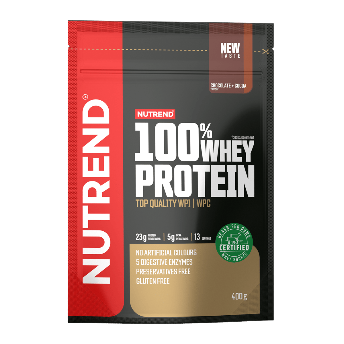 NUTREND 100% Whey Protein 400 g Schokolade-Kakao, Vorderseite
