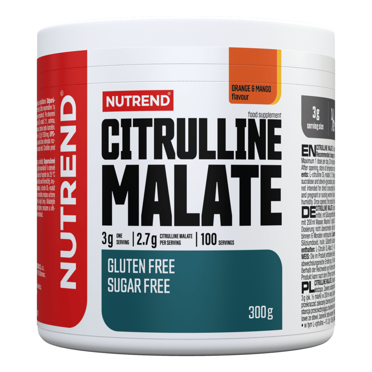 Citrulline Malate Orange Mango Pulver, NUTREND, 300 g, Glutenfrei, zuckerfrei