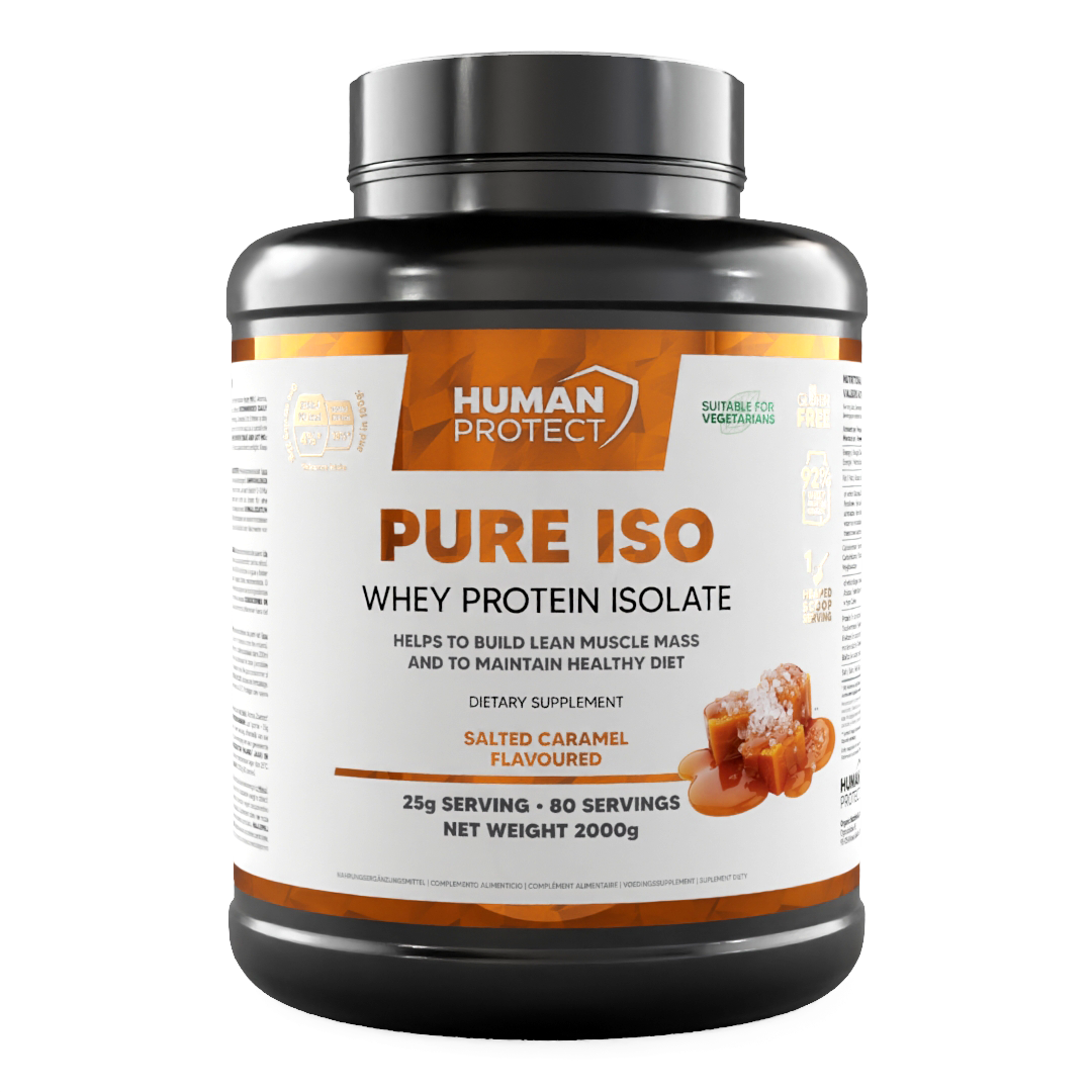 Human Protect Pure ISO Whey-Isolat-Dose, Salted Caramel, 2000 g Aufdruck