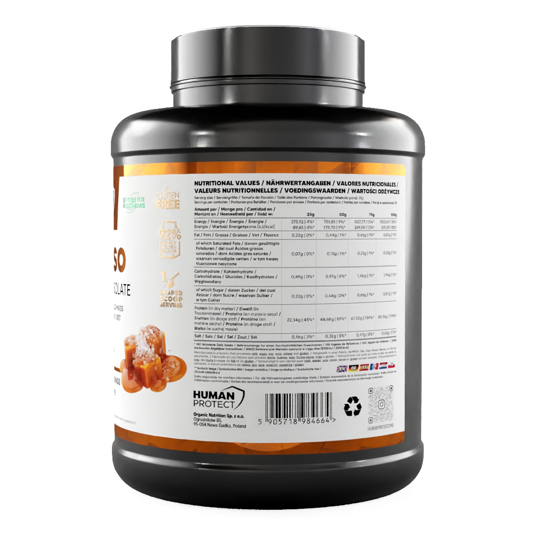 Pure ISO Dose: Nährwerttabelle auf der Rückseite, Salted Caramel