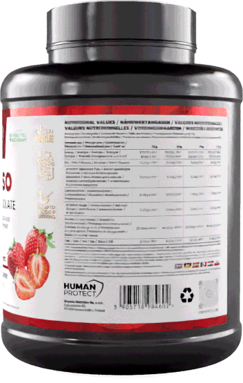 Pure ISO 2000 g Dose, Rückseitenetikett mit Zutaten und Barcode