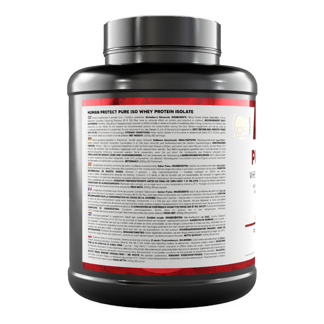 Pure ISO 2000 g Dose, Rückseitenetikett mit Zutatenliste und Hinweisen