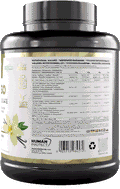 Pure ISO whey protein isolate tub, side label and vanilla flower graphic
