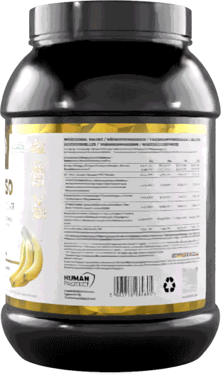 Pure Iso 900 g Banane: Vorderseite der Dose mit gelbem Etikett und Deckel