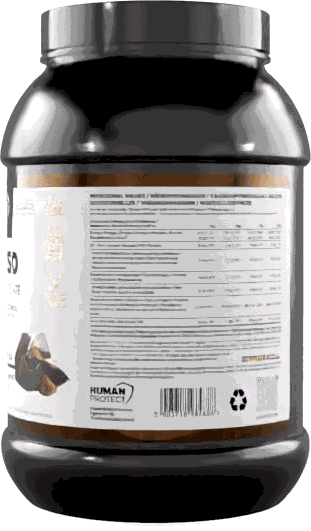 Human Protect Pure Iso 900 g Chocolate Dose, Rückseite mit Nährwertangaben