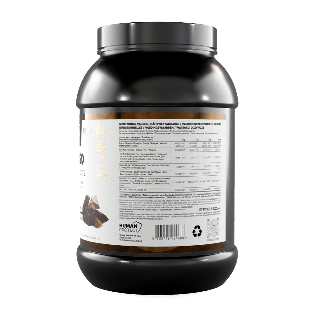Pure Iso 900 g Dose, Rückseite mit Barcode und Zutaten-/Nährwerttabelle