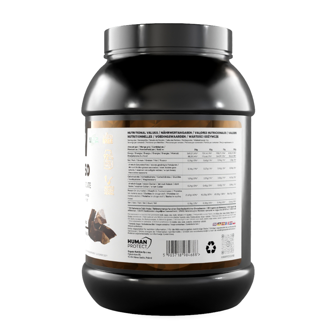 Pure Iso 900 g Dose, Rückseite mit Barcode und Zutaten-/Nährwerttabelle