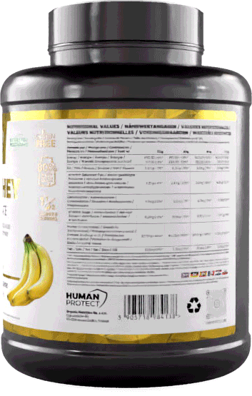 Pure Whey Banane 2000g Dose, Rückseite mit Nährwerttabelle