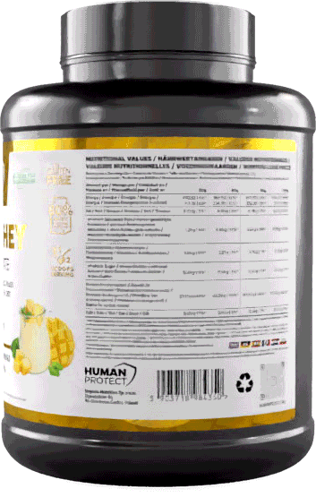 Pure Whey Mango-Joghurt 2000g Dose mit Nährwert- und Zutaten-Tabelle