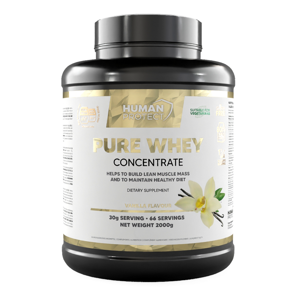 Pure Whey Vanille Konzentrat 2000g Dose, Vorderansicht mit Aufdruck