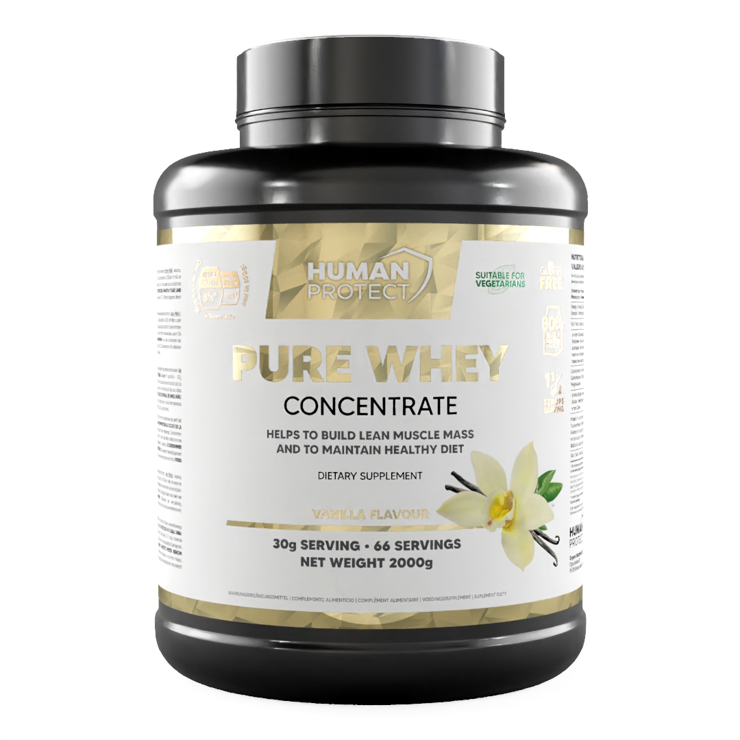 Pure Whey Vanille Konzentrat 2000g Dose, Vorderansicht mit Aufdruck