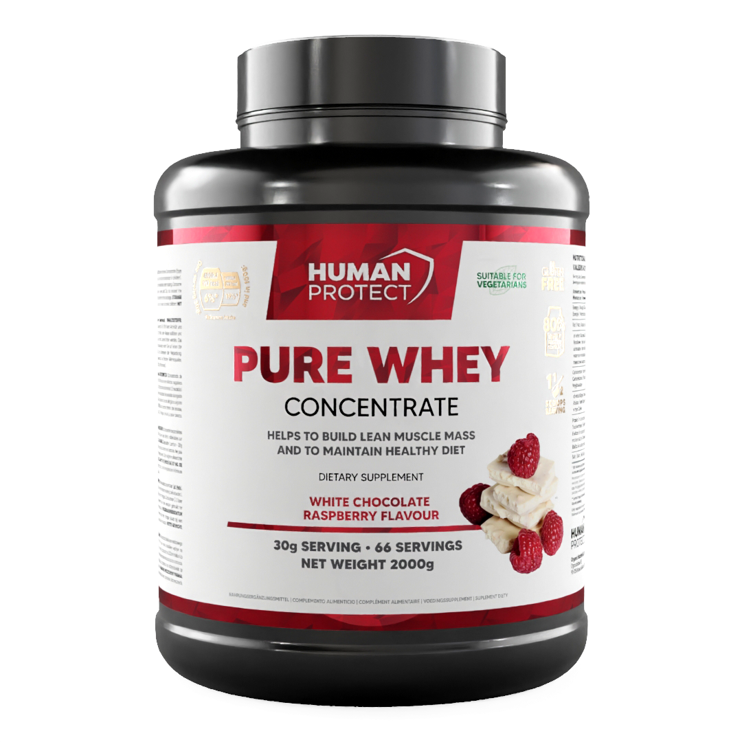 Human Protect Pure Whey Konzentrat, weiße Schokolade-Himbeere, 2000 g