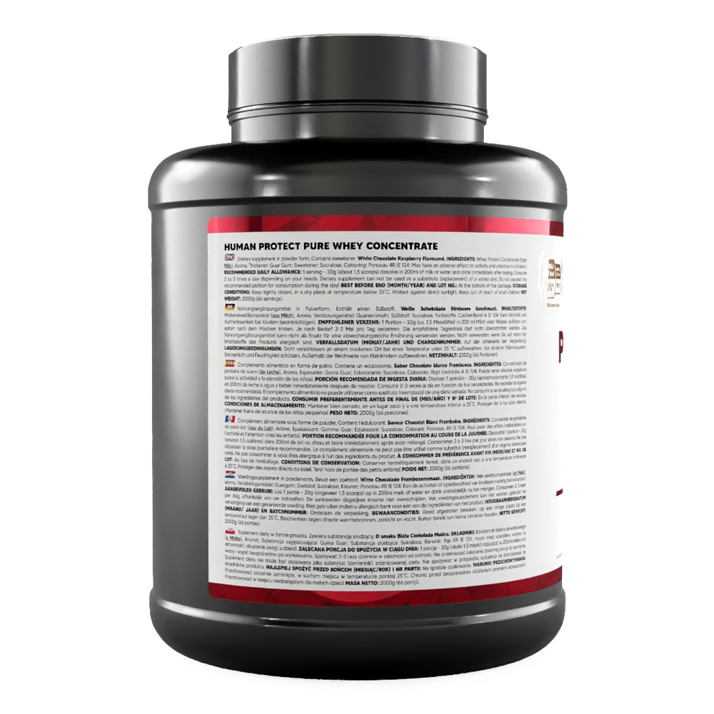 Rückseitenetikett der Pure Whey Dose mit Dosierhinweisen und Angaben