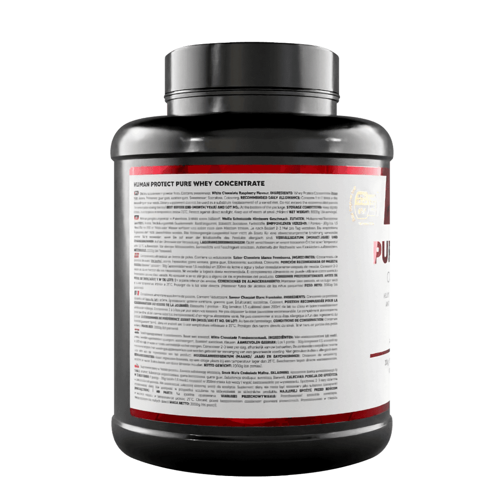 Rückseite der Pure Whey Dose mit Zutaten- und Nährwertangaben