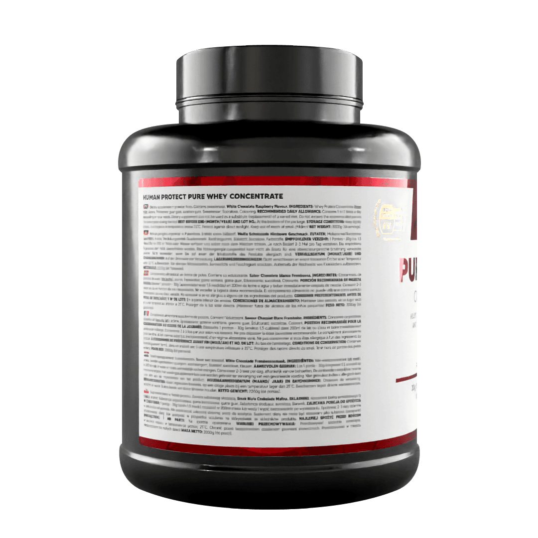 Rückseite der Pure Whey Dose mit Zutaten- und Nährwertangaben