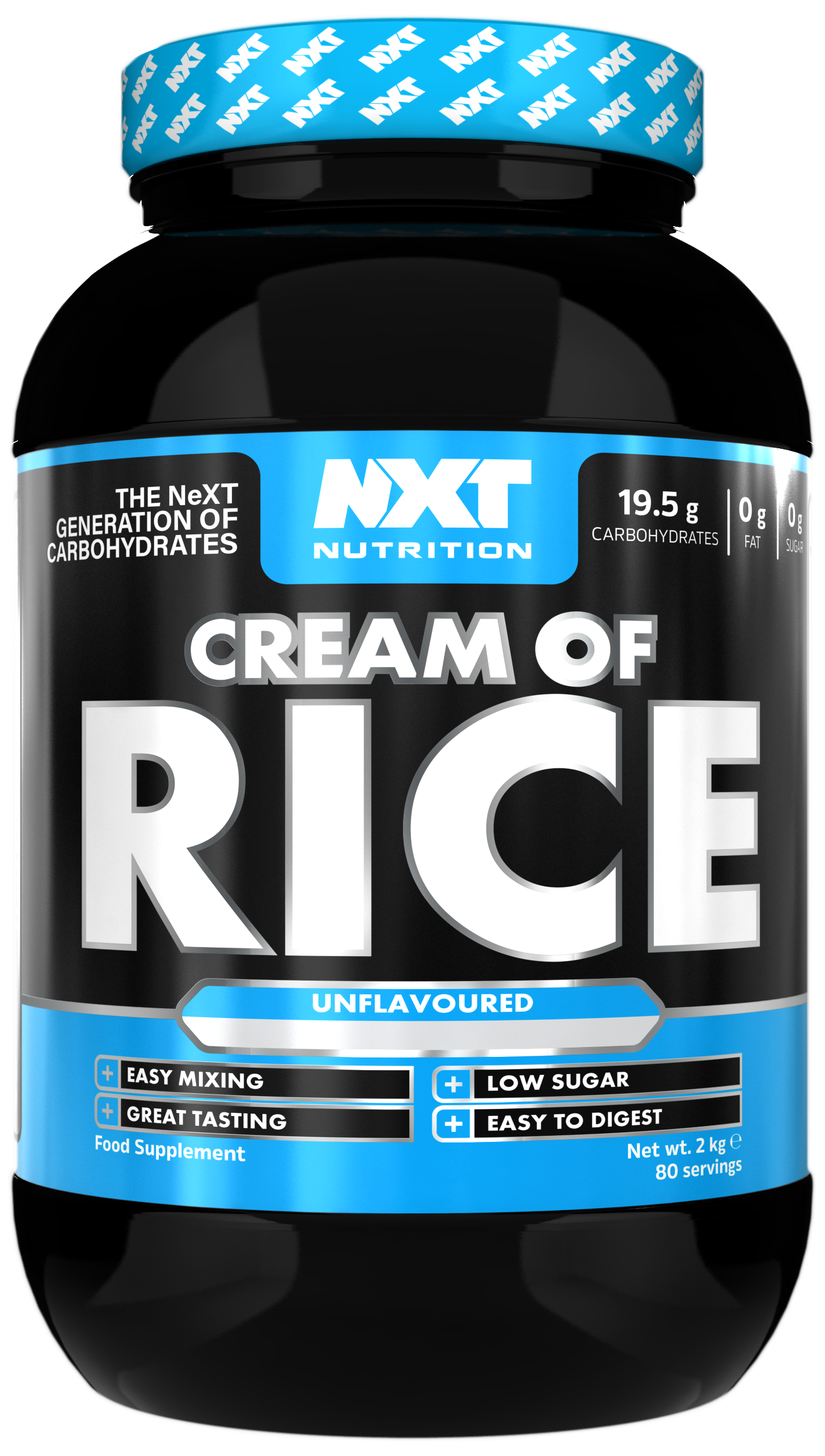 NXT Nutrition Cream of Rice 2kg unflavoured supplement tub label