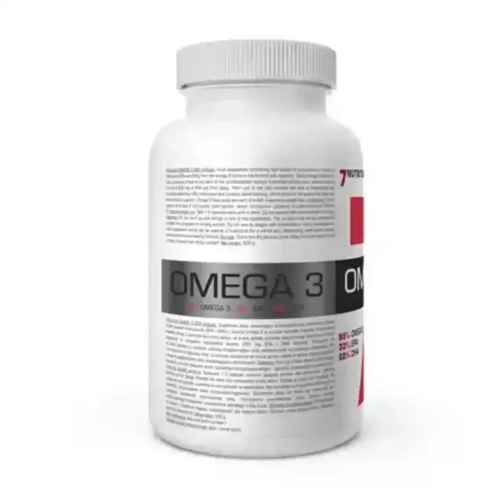 7Nutrition Omega 3 Mega Kapseln, Rückansicht mit Inhaltsstoff- und Herstellerinfos