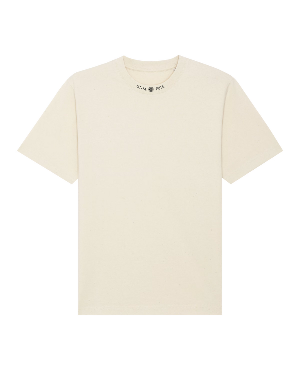 Naturfarbenes T‑Shirt XL, kleiner S.N.M.-Elite Schriftzug am Halsausschnitt