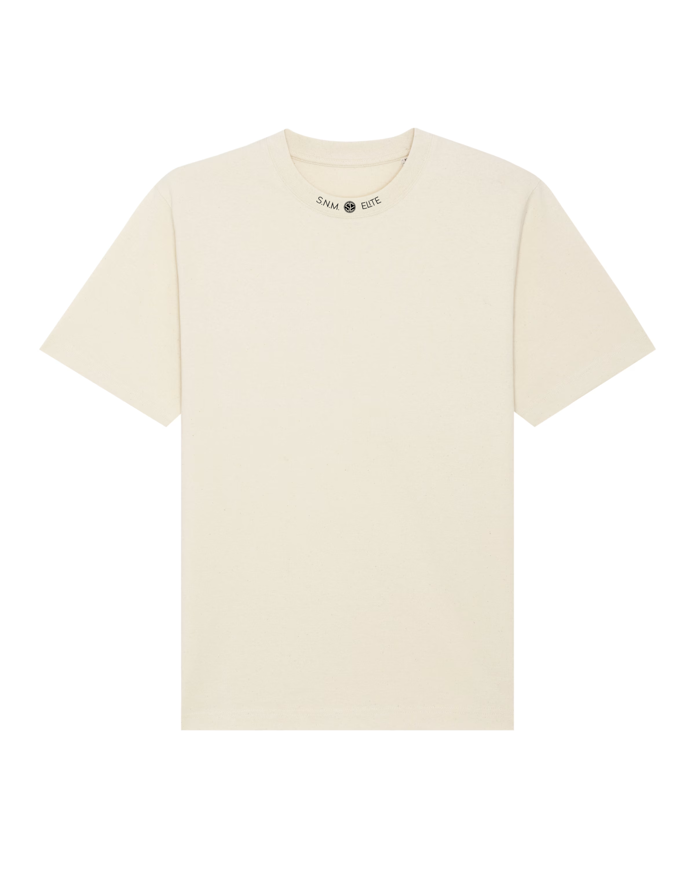 Naturfarbenes T‑Shirt XL, kleiner S.N.M.-Elite Schriftzug am Halsausschnitt
