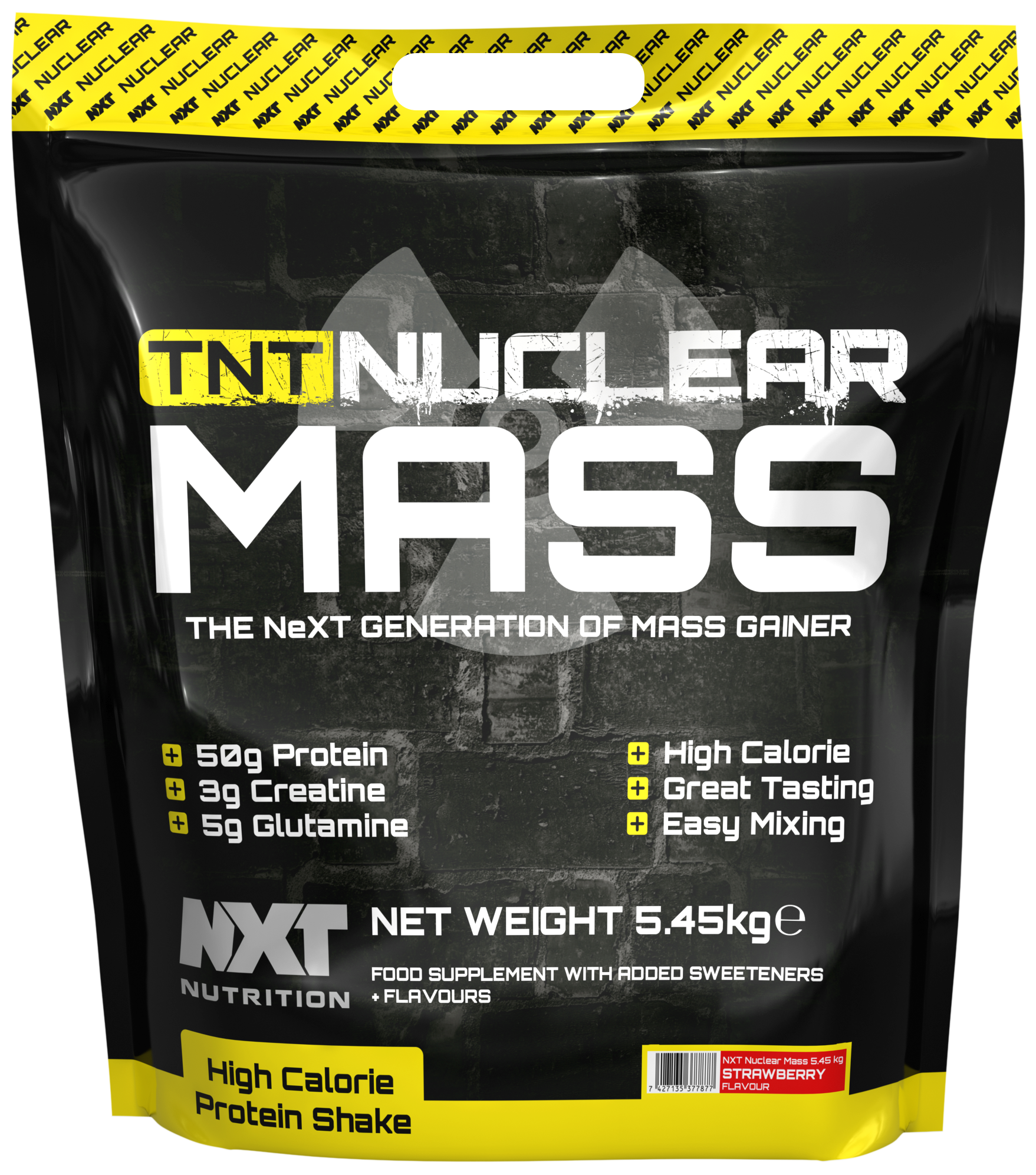 NXT Nutrition TNT Nuclear Mass 5.45 kg strawberry mass gainer bag, high calorie protein shake