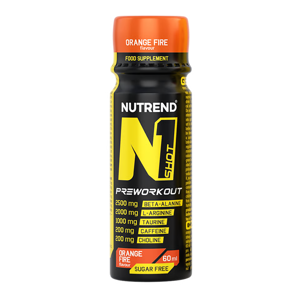 Nutrend N1 Shot Pre-Workout 60 ml Orange Fire, sugar free Flasche